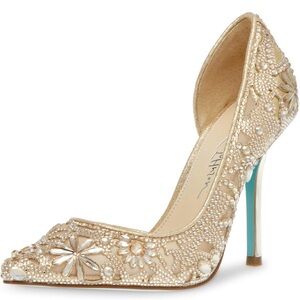 Betsey Johnson Women’s Chic Rhinestone Evening Pumps Gold Embellished Heels